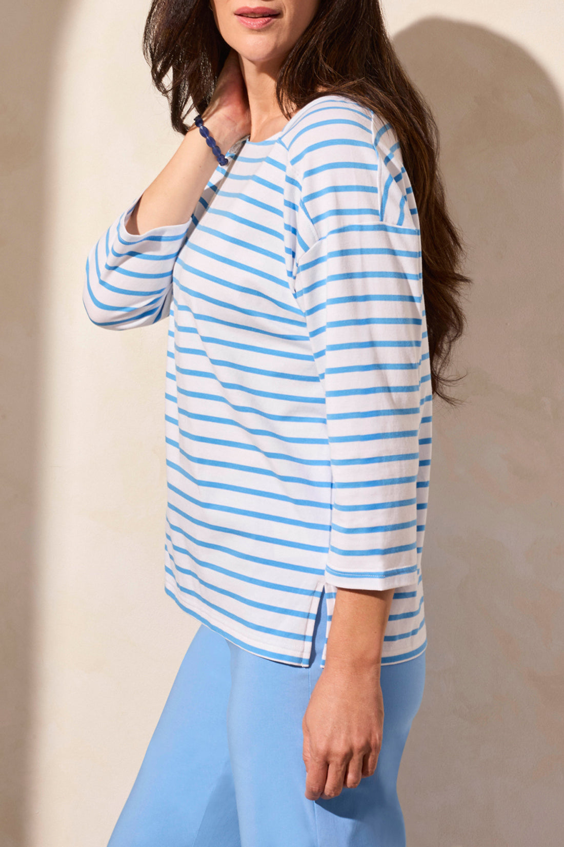 STRIPE JERSEY BOAT NECK TOP