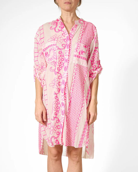 NEON PINK EMBROIDERED TUNIC